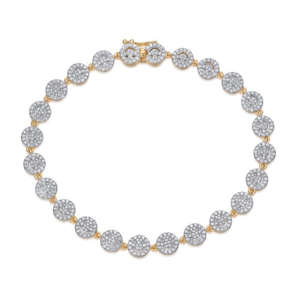 Round Cluster Diamond 14K (or 18K upon request) Yellow Gold Bracelet - Picture 1 of 5
